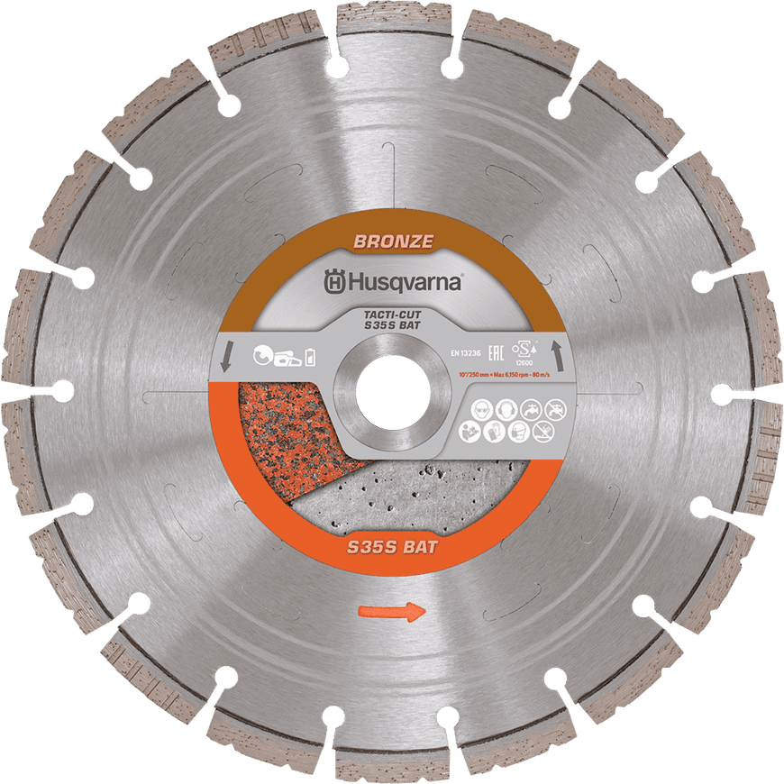 Disque Diamond Disque diamant HUSQVARNA D 250 mm TACTI-CUT S35S™ béton - Al. 25,5mm ...