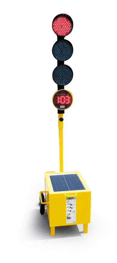 feu tricolore de chantier avec un panneau solaire