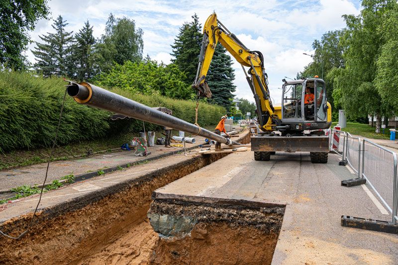 Chantier de pose de canalisations enterrées