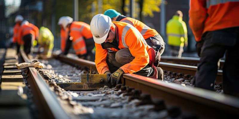 Ouvrier travaillant sur un chantier de maintenance ferroviaire
